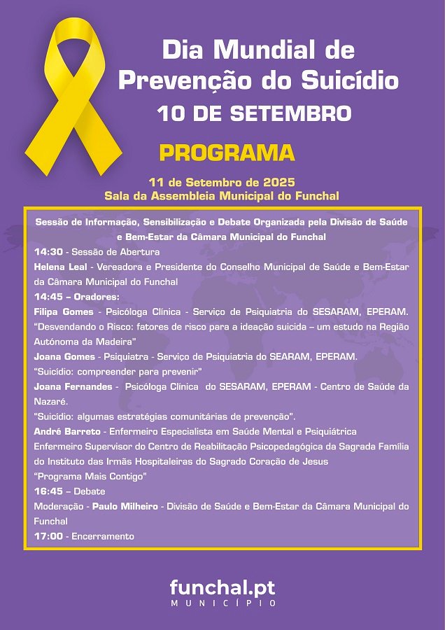 Dia Internacional de Conscientização sobre o Suicídio – CMF promove Encontro de Esclarecimento, Sensibilização e Discussão, na Sala da Assembleia Municipal.