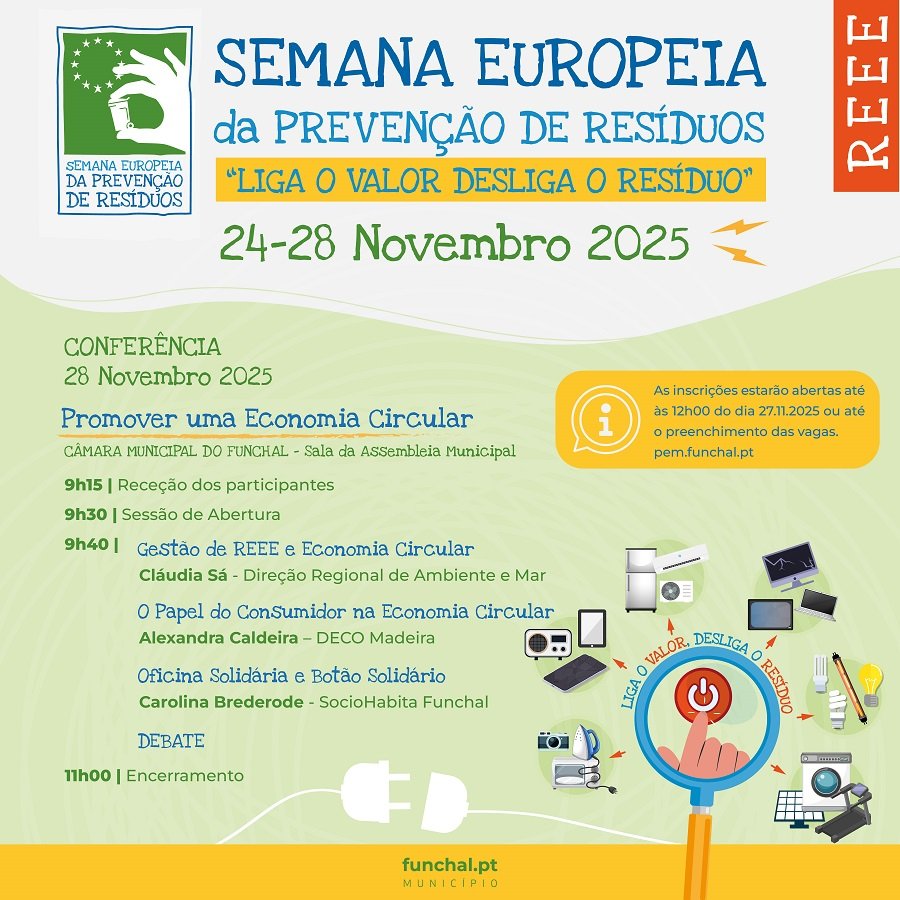 Câmara do Funchal incentiva Consciência Ecológica na Semana Europeia de Redução de Desperdícios de 24 a 28 de novembro de 2025