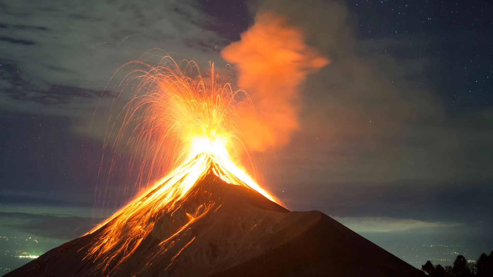 Volcano Eruption At Night